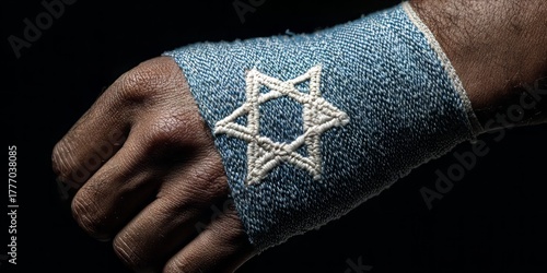 Hand Wrapped in Denim Fabric with Star of David Embroidery, Signifying Strength and Heritage