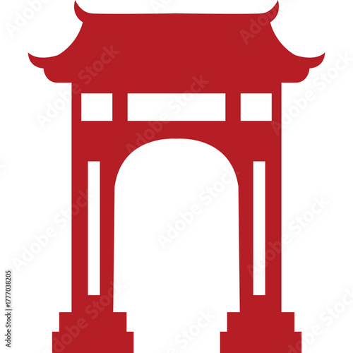 Red Chinese Gate Silhouette