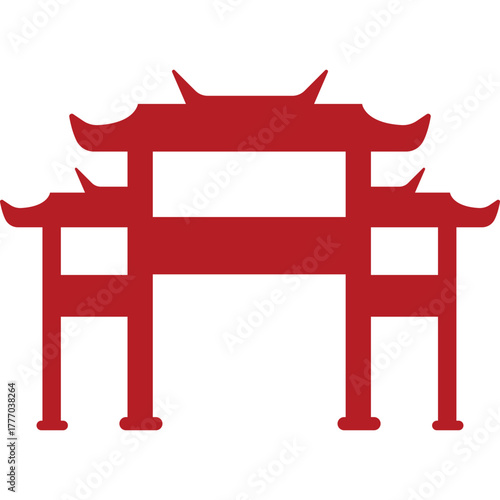 Red Chinese Gate Silhouette