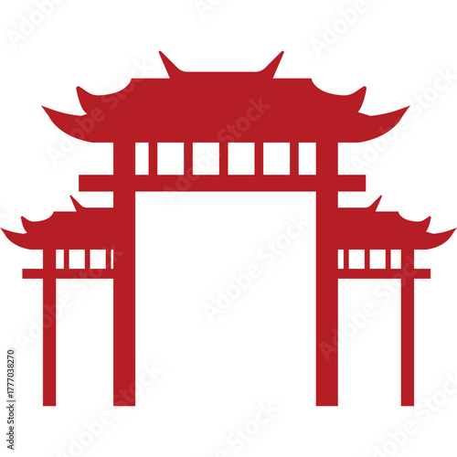 Red Chinese Gate Silhouette