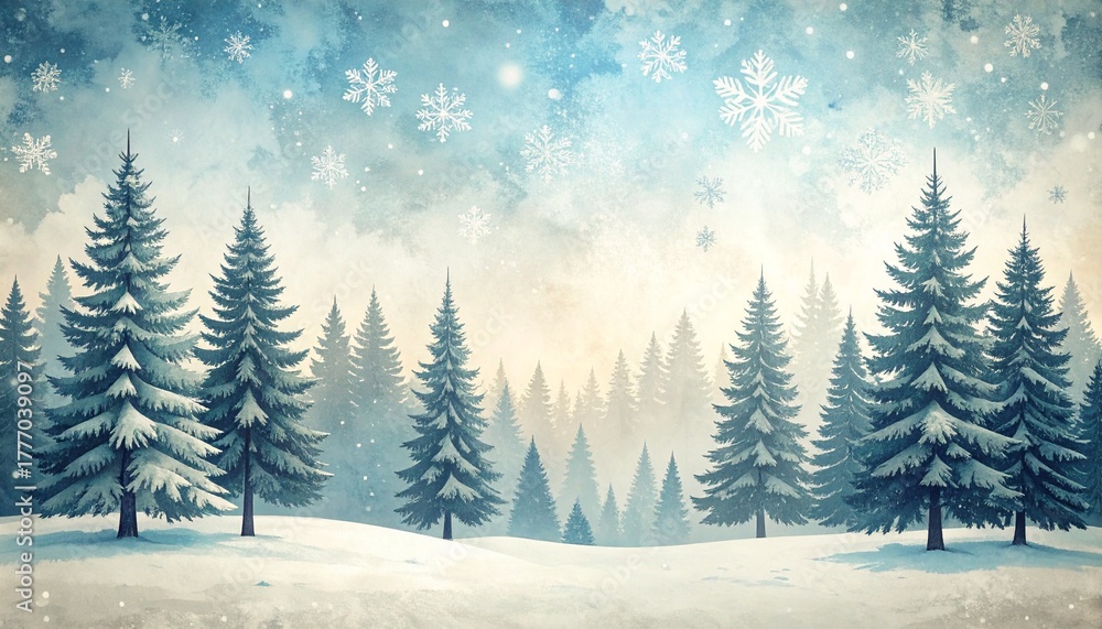 Naklejka premium Winter Wonderland Snowy Pine Forest in Watercolor