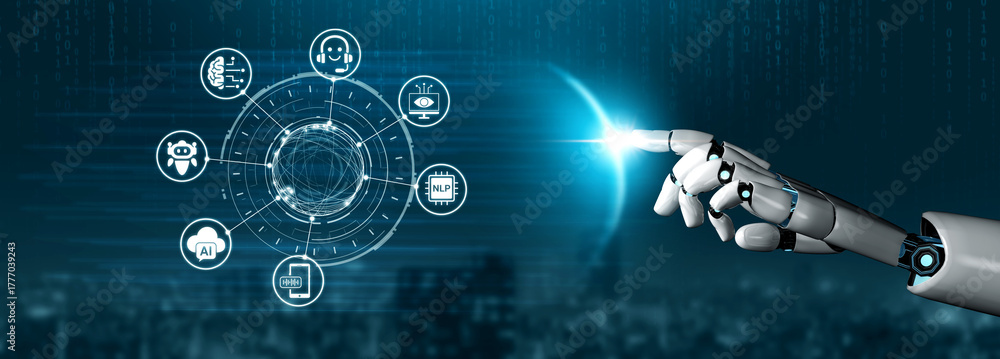 Obraz premium AI virtual assistant chatbot uses generative AI, LLM deep learning, and prompt engineering to support smart business operations with explainable outputs. Entice