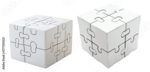 White Puzzle Pieces on a White Background for Creative Concepts Isolated Transparent Background