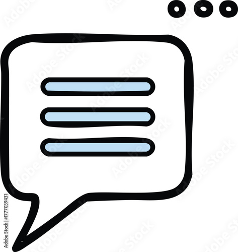 Hand-drawn speech bubble icon with three lines of text, perfect for communication and messaging