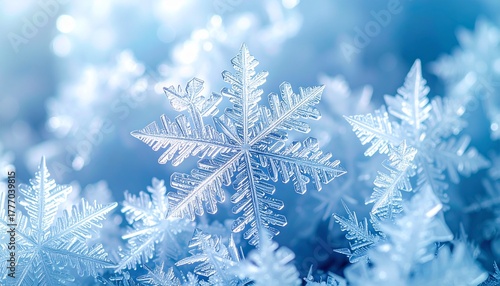 Wallpaper Mural Detailed close-up of a delicate ice crystal formation, showcasing intricate geometric patterns against a soft blue bokeh background, capturing the ephemeral beauty of winter Torontodigital.ca
