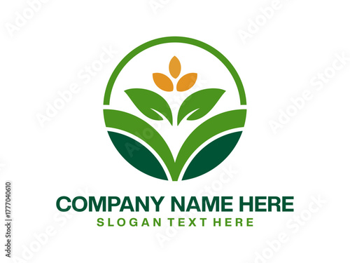 Modern Agriculture Logo – Green Leaves and Sprout Symbol in Circle