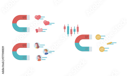 磁石と人・お金・いいねのアイコンセット