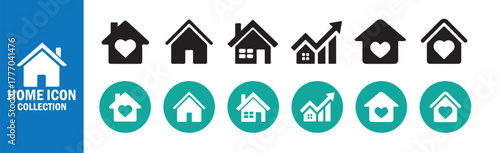 Home Investment and Love Icon Set.  Real Estate Growth, Property Value, Mortgage, Family, Residential, Market. Vector illustration 