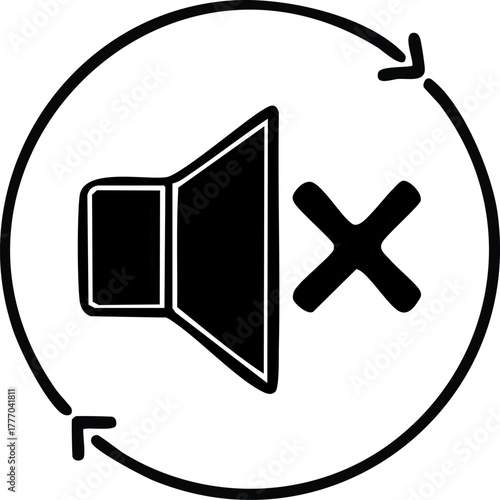 Mute Audio Icon A Circular Design with Speaker and Cross, Representing Silent Mode, Disable Sound