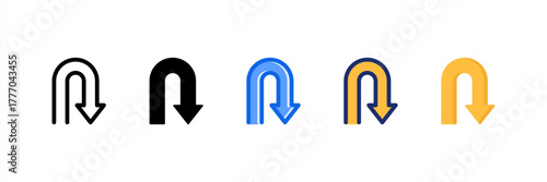 U Turn icon set multiple style collection. Vector illustration.