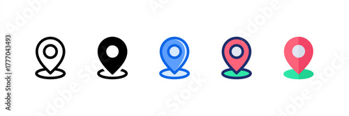 Pin icon set multiple style collection. Vector illustration.