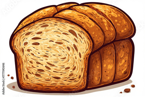 Illustration of a loaf of sliced bread, showing texture and detail.
