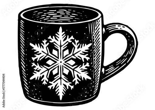 Festive winter mug vector silhouette featuring a beautiful snowflake design for holiday season beverages