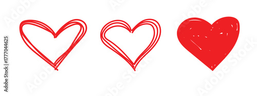 Charming hand-drawn doodle style heart and love symbol collection for romantic designs, vector illustration, isolated on white background
