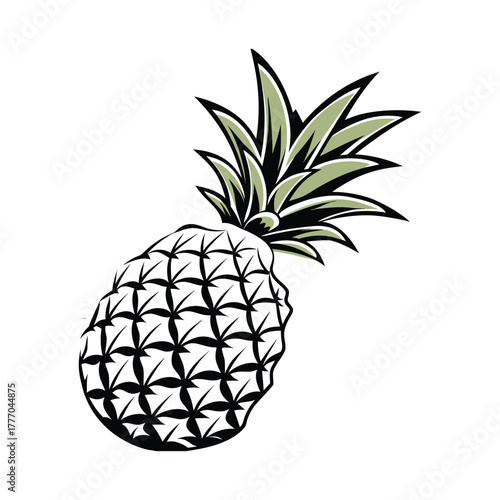 Pineapple Fruit Icon Tropical Black White Green Crown Exotic Healthy Natural Sweet Delicious Produce