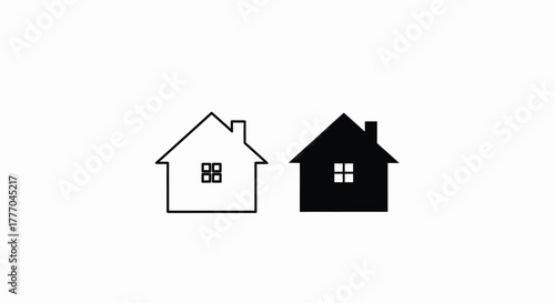 Two simple house icons, one outlined in white and the other solid black, placed side-by-side on a white background.