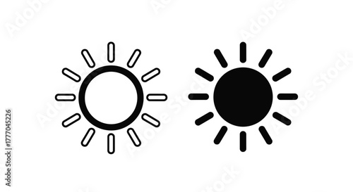 Two stylized sun icons, one outlined and the other filled, representing brightness.