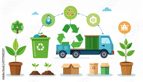 Earth Tone Vector Infographic of Recycling Cycle Icons