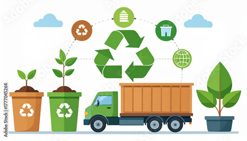 Earth Tone Vector Infographic of Recycling Cycle Icons