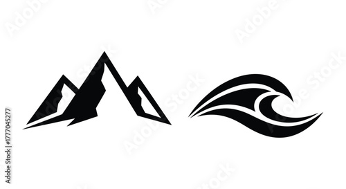 Mountain and Wave Black Silhouette Icons