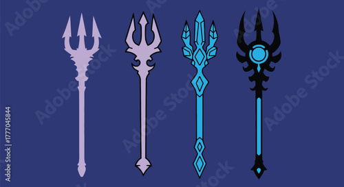 Vector trident illustration set fantasy weapon design collection