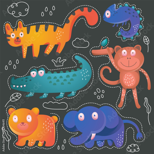 Vászonkép set of funny cartoon animals