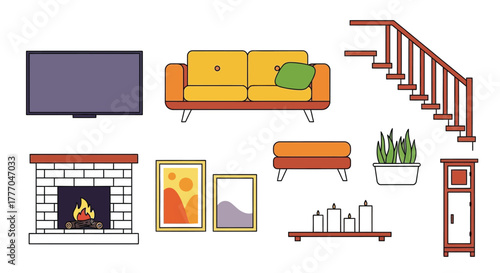 Living room interior design with sofa fireplace and television set