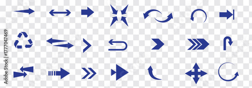 Set of blue arrow icons, pointing up, down, left and right icon. cursor collection, different arrow signs. 