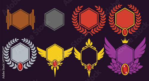 Vector game badges and ranking icons for ui design and game development