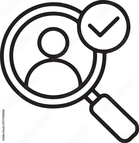 Magnifying glass over person icon with checkmark symbol