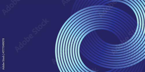 Deep Navy Blue Background with Abstract Blue Gradient Swirl, Abstract Interlocking Spiral Line Art with Copy Space, Vector illustration.