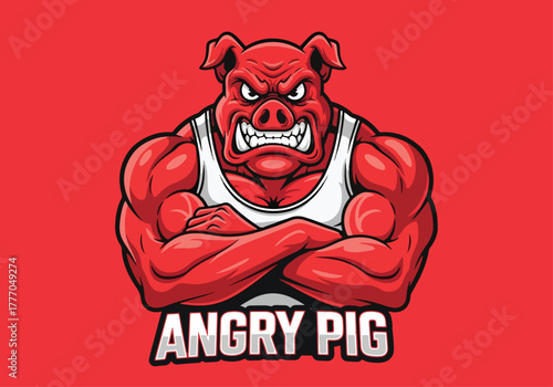 Mascot gaming logo features muscular angry red pig character - Gaming logo - Gaming Mascot - esport mascot vector illustration