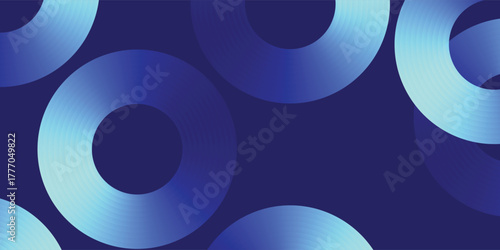 Deep Navy Blue Background with Abstract Blue Gradient Swirl, Abstract Interlocking Spiral Line Art with Copy Space, Vector illustration.