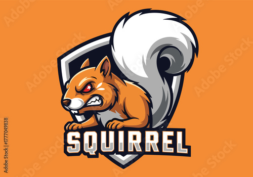 Aggressive squirrel gaming logo with shield and text - Gaming logo - Gaming Mascot - esport mascot vector illustration