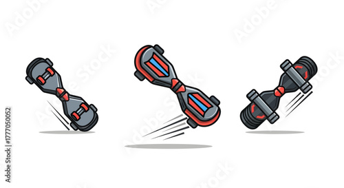 Futuristic hoverboard in motion, showcasing sleek design and vibrant colors in a dynamic vector illustration