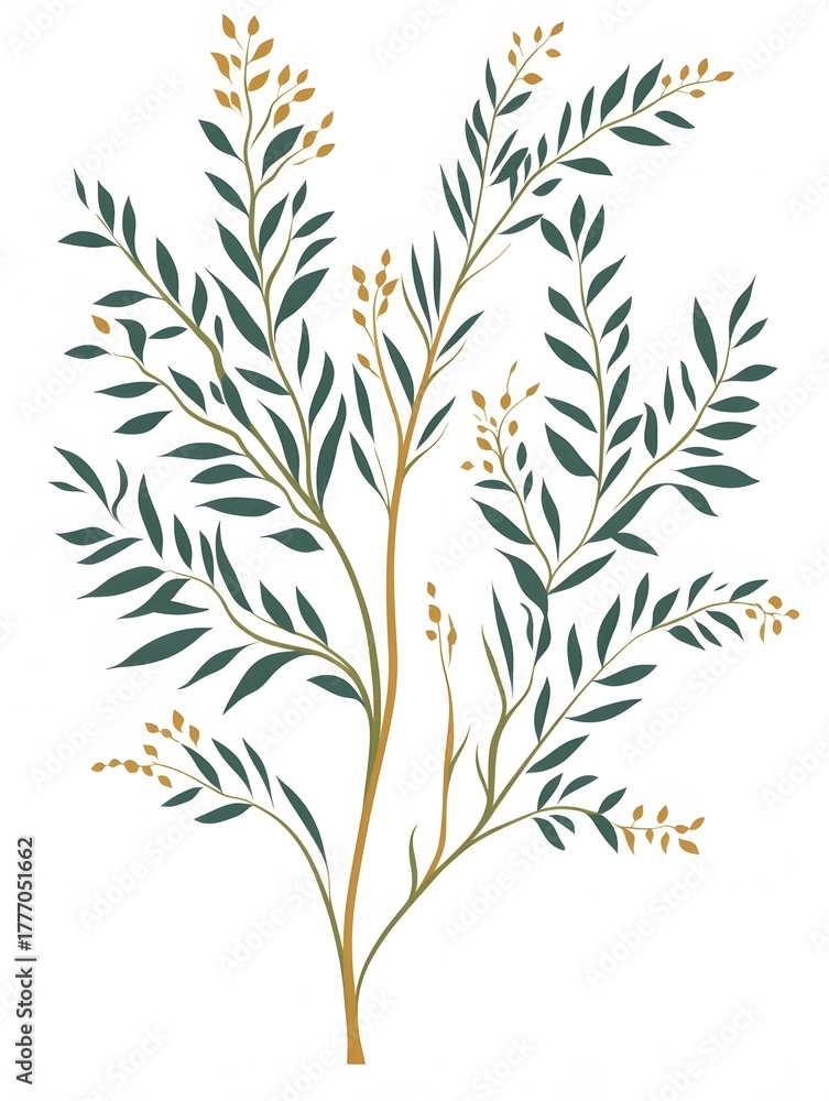 Fototapeta premium Stylized botanical illustration of a tree with green leaves and