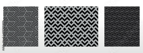 Geometric set of seamless black and gray patterns. Simple vector graphics