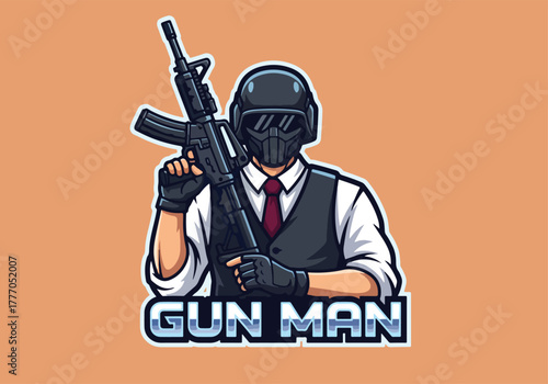 Gaming logo gun man character with rifle esports design - Gaming logo - Gaming Mascot - esport mascot vector illustration