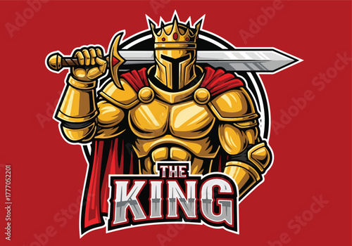 Mighty king warrior gaming logo with sword and crown - Gaming logo - Gaming Mascot - esport mascot vector illustration