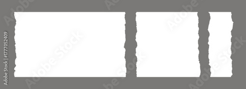 Set of paper frame with jagged edges. White square and rectangle torn paper sheet collection. Vector craft backdrop pack. Ripped page template background for poster, text box, banner, collage, sticker