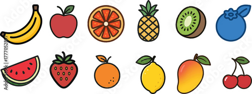 Colorful Hand-Drawn Fruit Icon Collection