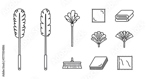 Vector icon set of cleaning tools and detergents on a white background