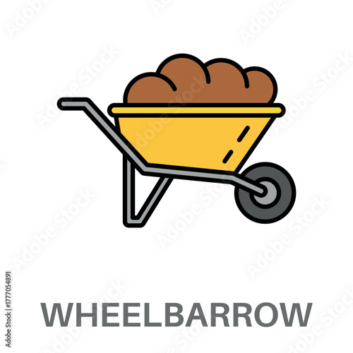 Wheelbarrow Simple Style Flat Design Vector 