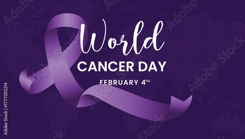 World Cancer Day Vector Illustration With Purple Ribbon.