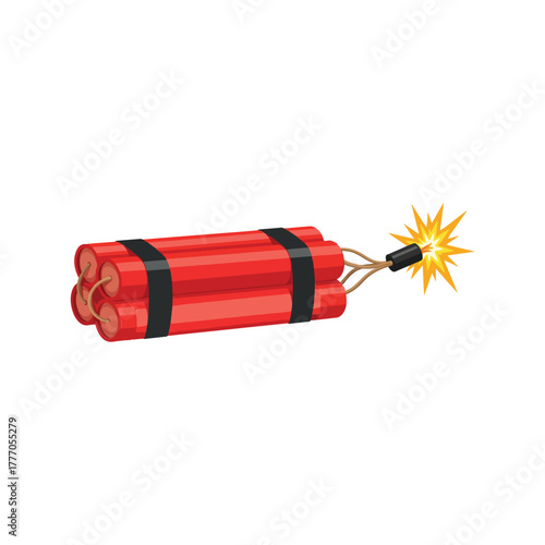 Bundle of dynamite with burning fuse vector illustration
