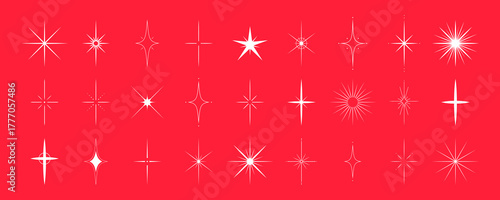 Stars shape set. Modern abstract forms. Flat Vector illustration isolated on red background.