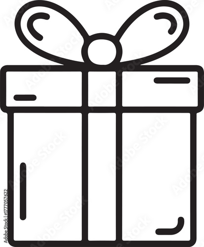 Simple line art icon of a wrapped gift box with a bow