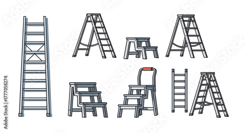 Assorted ladders and steps vector illustration on white background