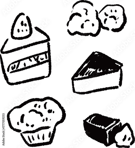 ケーキとマフィンとスコーンのイラスト