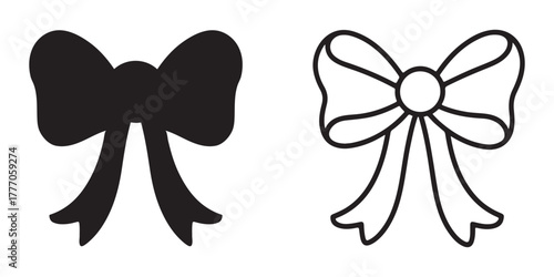 Hand drawn coquette ribbon bow doodle silhouette vector line art clipart on white background